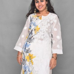 Floral printed Chikankari